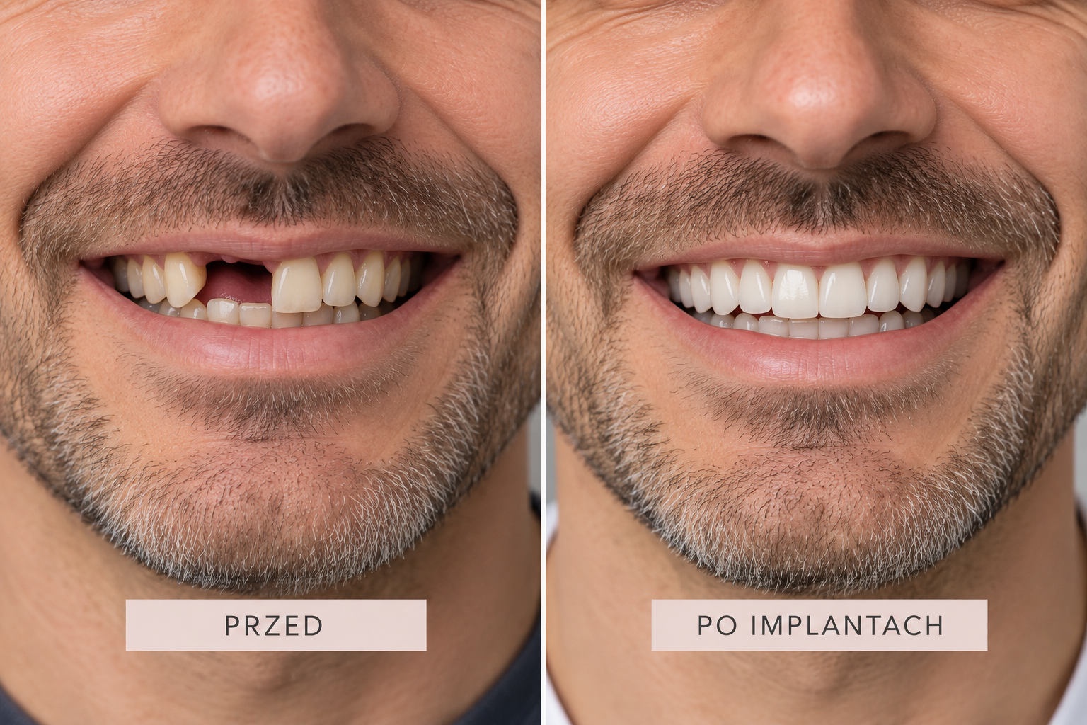 Metamorfoza uśmiechu przed i po implantach