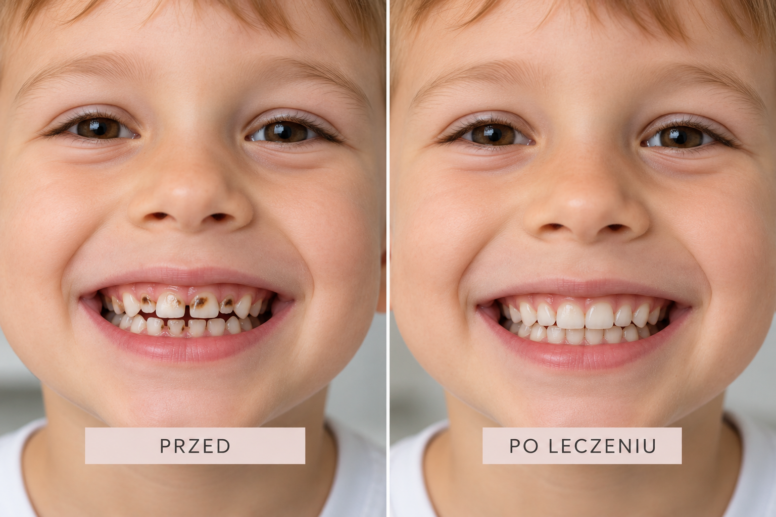 Przed i po leczeniu zębów dziecka